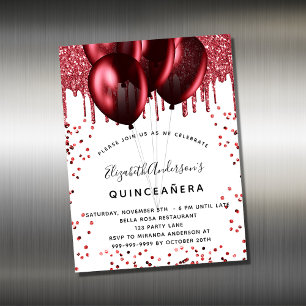 Imán de invitación a globos rojos blancos de Quinc