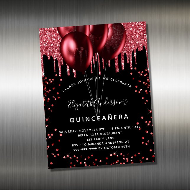 imán de invitación a globos rojos negros de Quince (Subido por el creador)