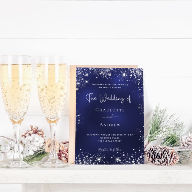 Imán de invitación a la boda de purpurina azul mar (Subido por el creador)