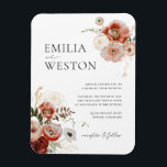 Imán de invitación a la boda otoñal bohemio<br><div class="desc">Este imán de invitación a la boda bohemia de otoño de la Colección Emilia presenta florales dibujados a mano en tonos otoño de burdeos,  rosa y oro. Personalízalo con tus datos fácil y rápidamente. Simplemente pulse el botón "personalizar" para reorganizar y formatear el estilo y la ubicación del texto.</div>