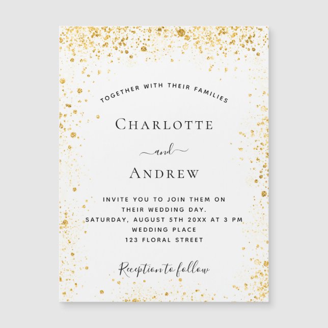 Imán de invitación a la boda para purpurinas de or (Anverso)