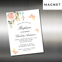 Imán de invitación a la mariposa floral rosa de ba