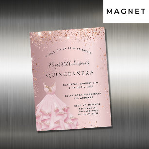 Imán de invitación a vestir rosa de Quinceanera