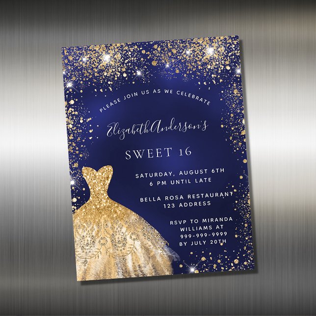 Imán de invitación al vestido dorado azul marino S (Subido por el creador)