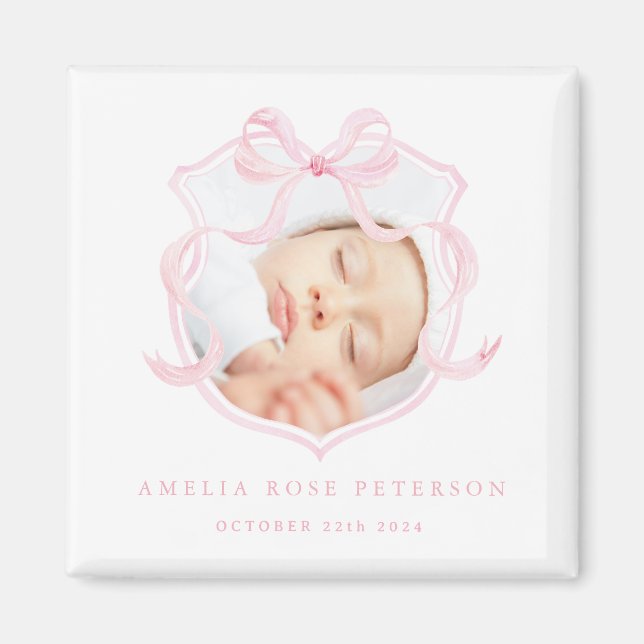 Imán de Invitación de bebé-foto rosa (Frente)