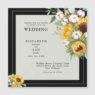 Imán de Invitación de Boda Cuadrado de Girasol Neg