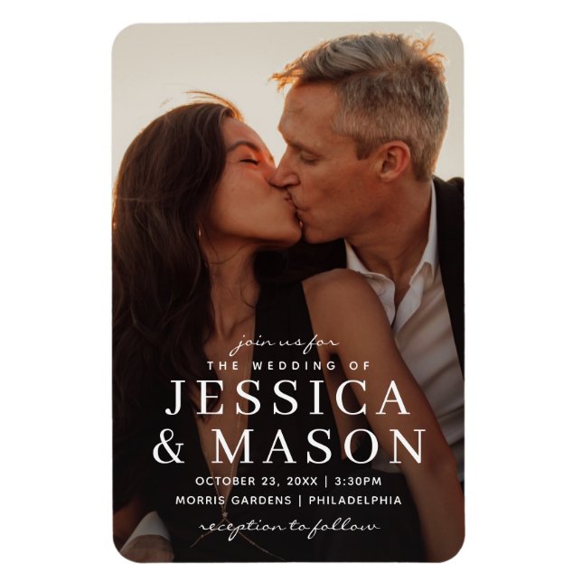 Imán de Invitación de Boda Moderna con Superposici (Vertical)