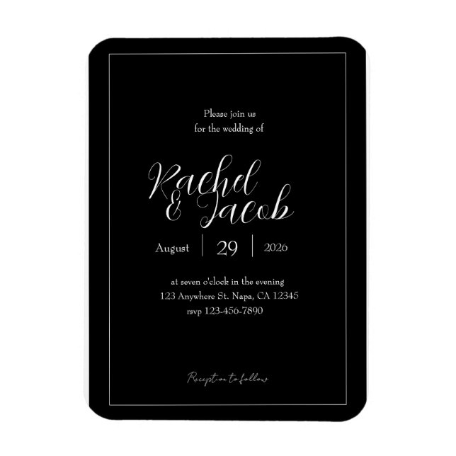 Imán de Invitación de Boda Negro Personalizable  (Vertical)