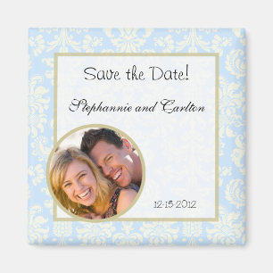 Imán de Invitación de casamiento de damasco azul/b