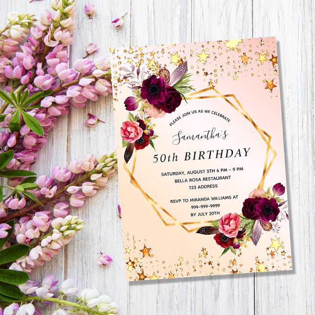 imán de invitación de cumpleaños de flores de estr (Subido por el creador)