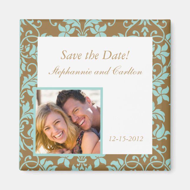 Imán de Invitación de Damasco marrón y azul (Frente)