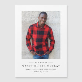 Imán de invitación de graduación blanco y negro si