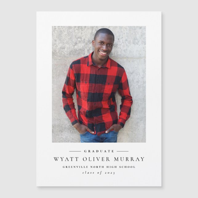 Imán de invitación de graduación blanco y negro si (Anverso)