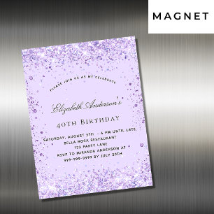 Imán de invitación de purpurina violeta de cumplea