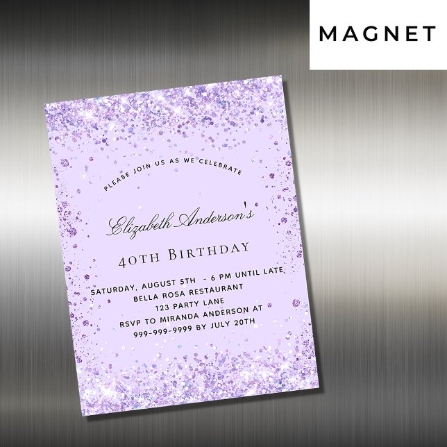 Imán de invitación de purpurina violeta de cumplea (Subido por el creador)
