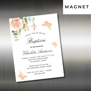 Imán de invitación de rosa floral de bautismo mari