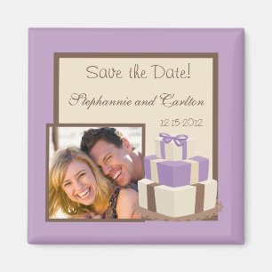 Imán de Invitación de tarta Boda morado/marrón