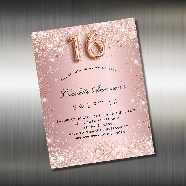 Imán de invitación dorada dulce 16 rosa rosa rosa  (Subido por el creador)