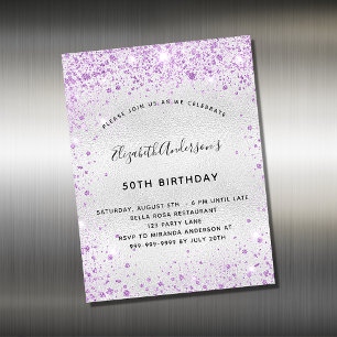 Imán de invitación para purpurinas púrpura de plat