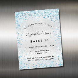 Imán de invitación purpurina azul dulce 16