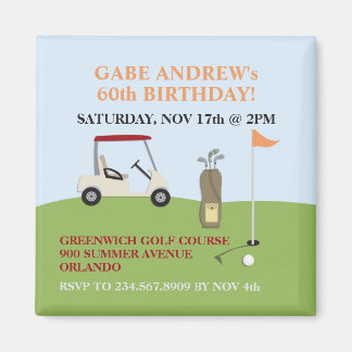 Imán de invitaciones de cumpleaños de golf