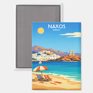 Imán de Isla Naxos Retro – Arte de Viajes a Grecia