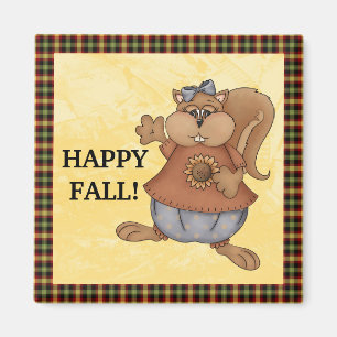 Imán de la ardilla de otoño feliz