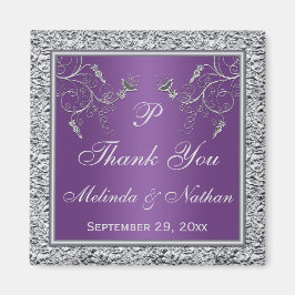 Imán de la Boda Floral Púrpura y Plata