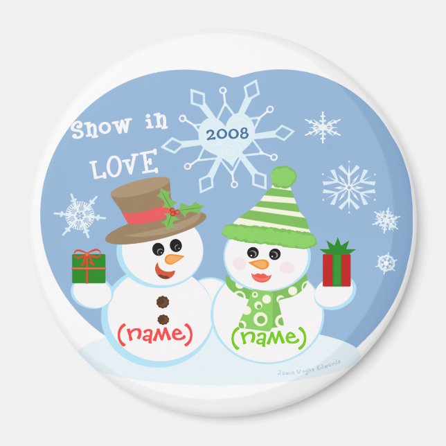 imán de la pareja de nieve personalizada de Navida (Frente)