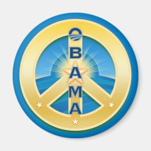 Imán de la paz de Obama Goldstar, redondo en azul