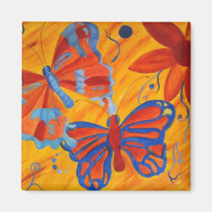 imán de la pintura al óleo de las mariposas y de