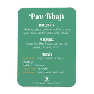 Imán de la receta del Pav Bhaji para el pote