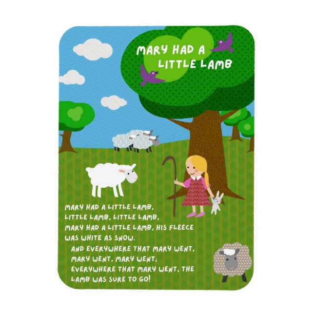 Imán de la rima infantil 'Mary Had a Little Lamb' (Vertical)