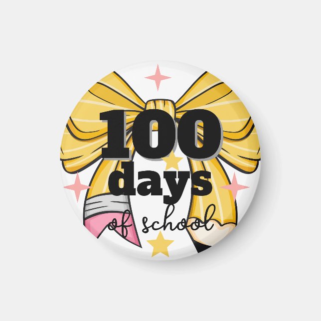 Imán de Lápiz Amarillo de 100 Días de Escuela en f (Frente)