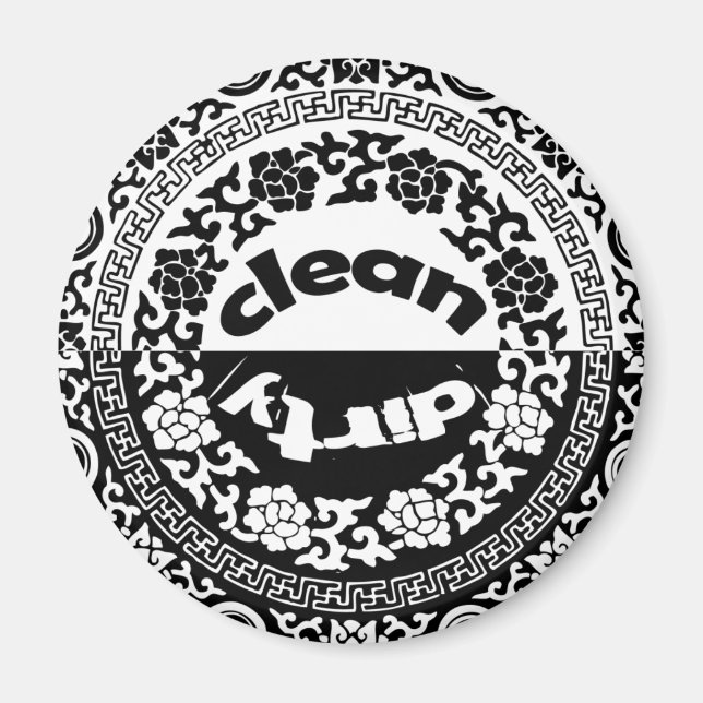 Imán de lavavajillas negro/blanco limpio/sucio (Frente)