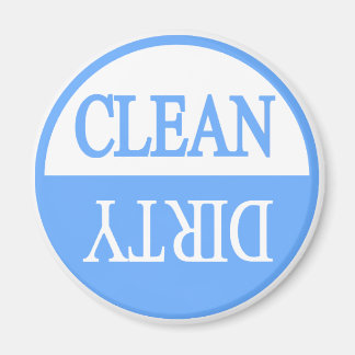 Imán de lavavajillas redondo azul limpio y sucio