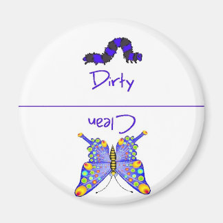 Imán de lavavajillas sucio de mariposa limpia