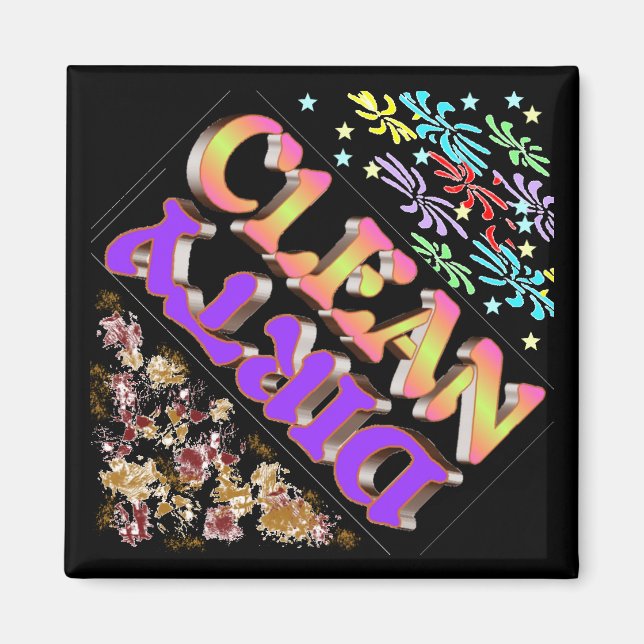 Imán de lavavajillas sucio limpio (Frente)