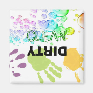 Imán de lavavajillas sucio para burbujas manos-man