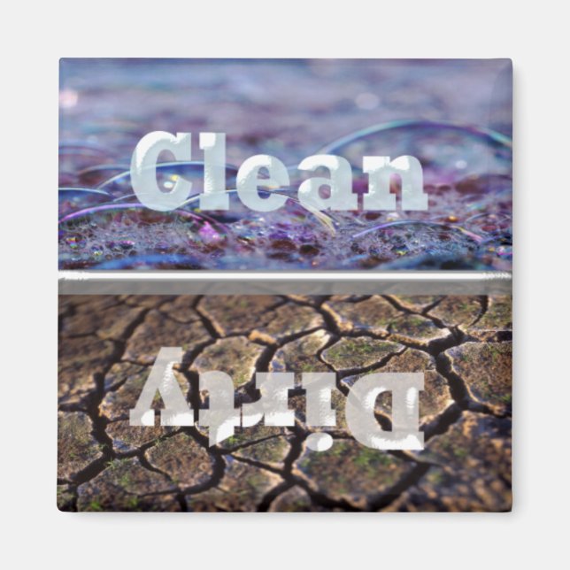 Imán de lavavajillas sucio y con burbujas limpias (Frente)