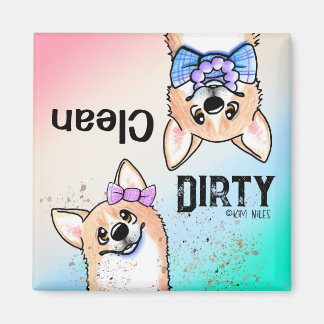Imán de lavavajillas sucio y limpio Corgi duo