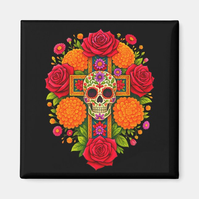Imán De Los Muertos Day Of The Dead Sugar Skull Christi (Frente)