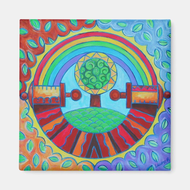 Imán de Mandala de Arcoíris (Frente)