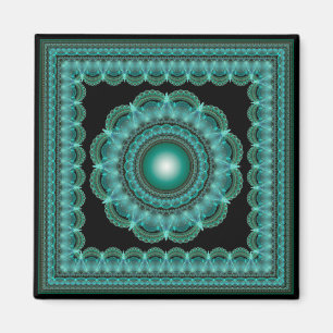 Imán de mandala enmarcada radiante fractal