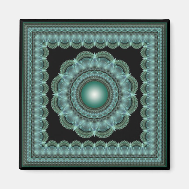 Imán de mandala enmarcada radiante fractal (Frente)