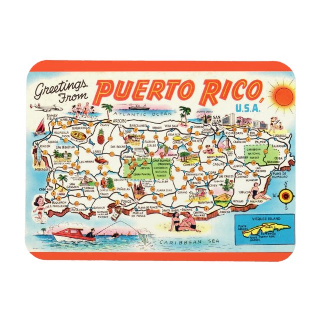 Imán de Mapa Antiguo de Puerto Rico (Horizontal)
