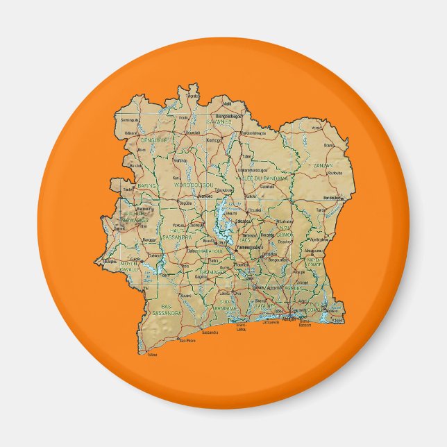 Imán de mapa de Costa de Marfil (Frente)