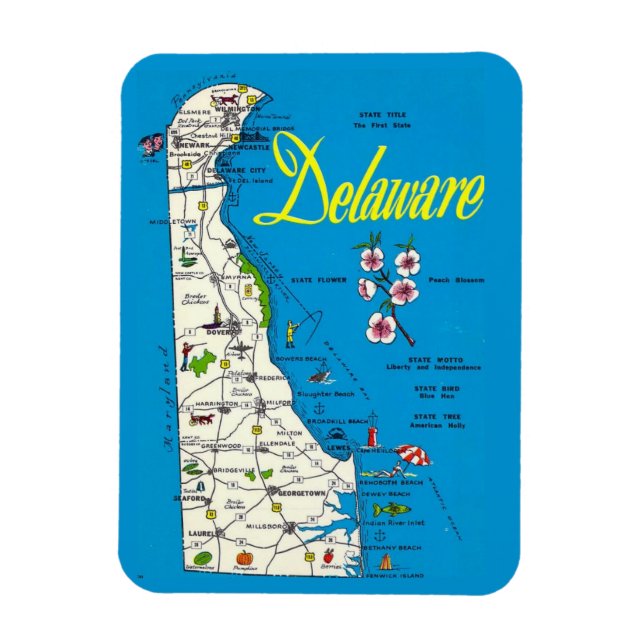 Imán de Mapa de Delaware Muy Azul (Vertical)