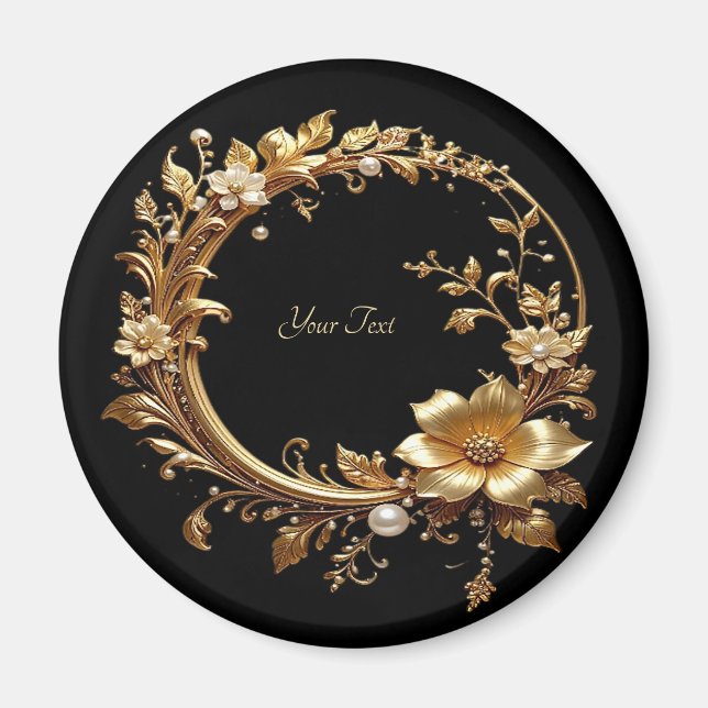Imán de Marco Adornado Floral Dorado (Frente)