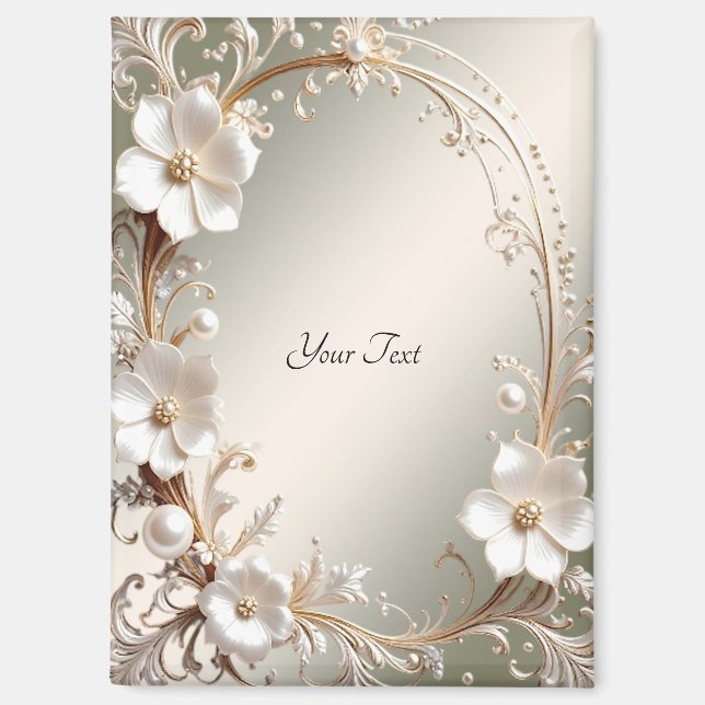 Imán de Marco Floral Blanco Ornate (Anverso)